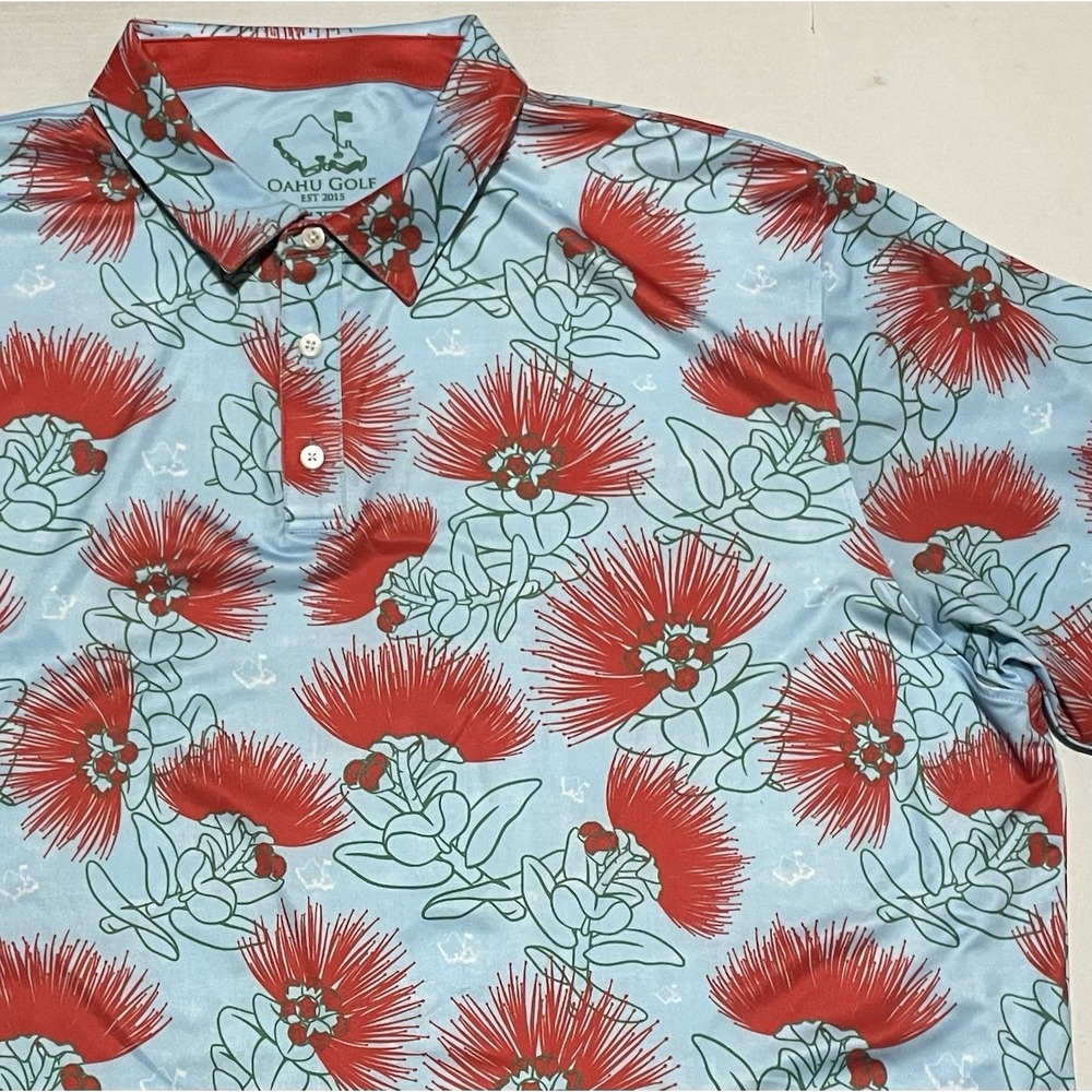 OGA Oahu Golf Apparel Performance Mens Polo Shirt Size 4XL Ohia Lehua Hawaiian‎